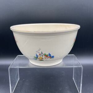 RARE Vintage Kitchen Kraft by HLC Doll's House Pattern Mixing Bowl with Gold Rim